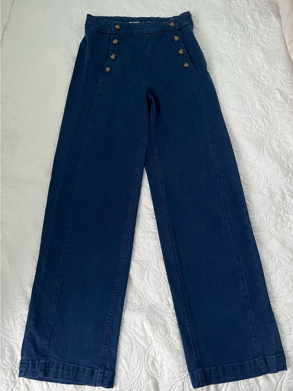 Old Navy Dark High-Rise Wide Leg Jeans with Button Detail And Side Zipper Size 0